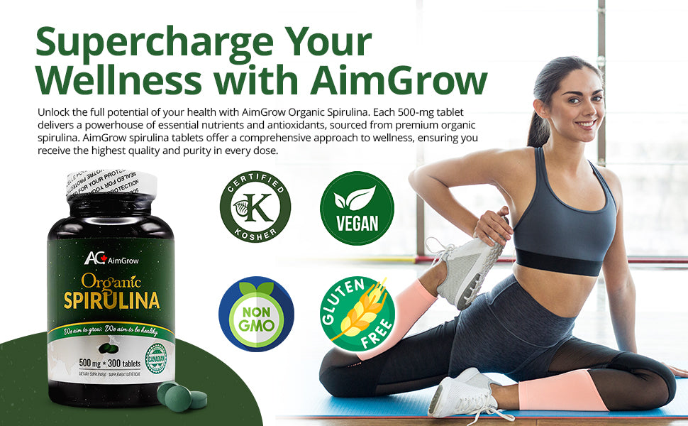 Aimgrow Organic Spirulina Tablets 500mg 300 Tablets Canada