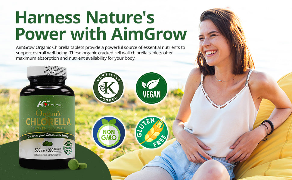 AimGrow Organic Chlorella Broken Cell Wall 500mg 300 Counts