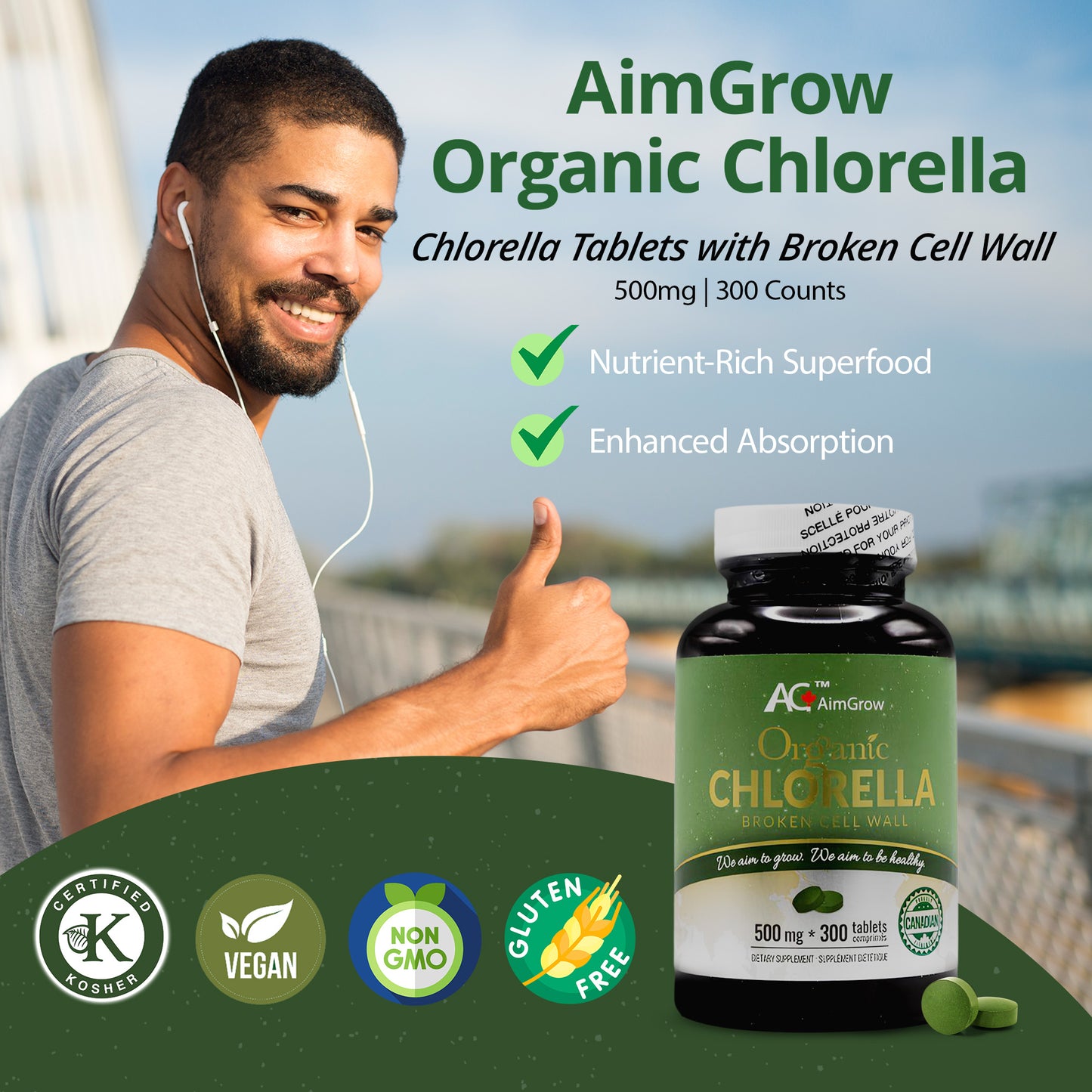 AimGrow Organic Chlorella Broken Cell Wall 500mg 300 Counts