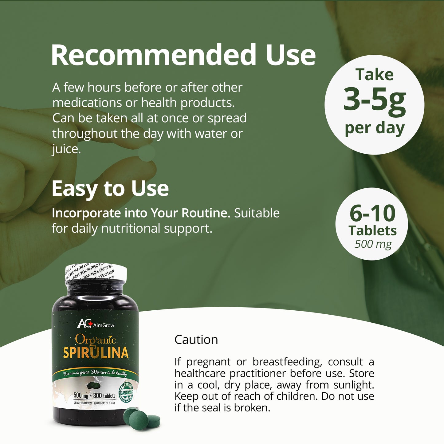 Aimgrow Organic Spirulina Tablets 500mg 300 Tablets Canada