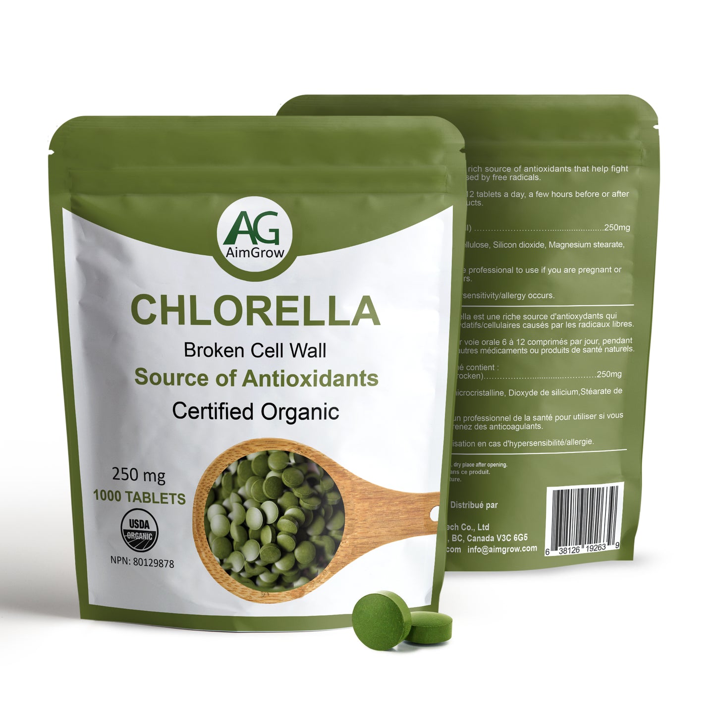 AimGrow Organic Chlorella (Broken Cell Wall), 250mg, 1000 Counts