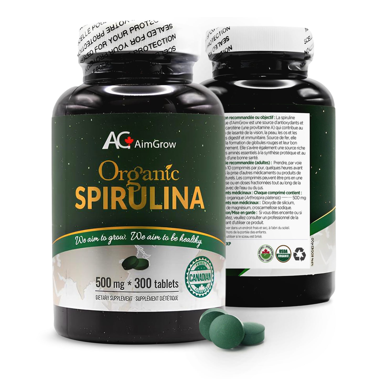 Aimgrow Organic Spirulina Tablets 500mg 300 Tablets Canada